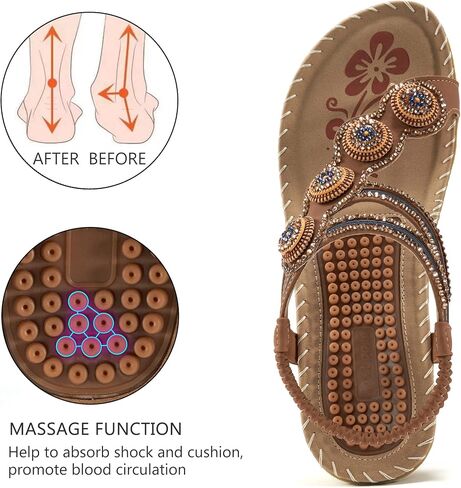 Almusen Sandals for Women Dressy Flat: Comfortable Toe Ring Bohemian Beaded Summer Shoes Orthopedic Elastic Ankle Strap Beach sandal in Saudi Arabia
