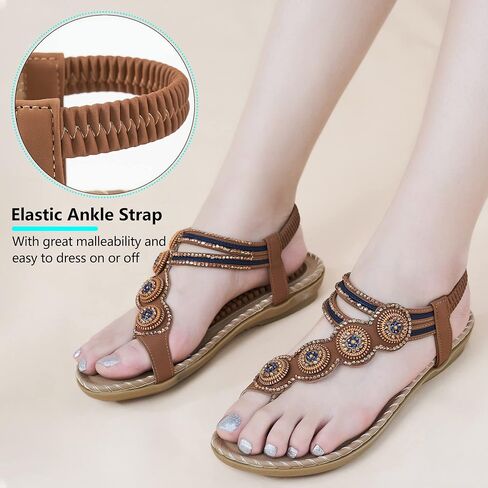 Almusen Sandals for Women Dressy Flat: Comfortable Toe Ring Bohemian Beaded Summer Shoes Orthopedic Elastic Ankle Strap Beach sandal in Saudi Arabia