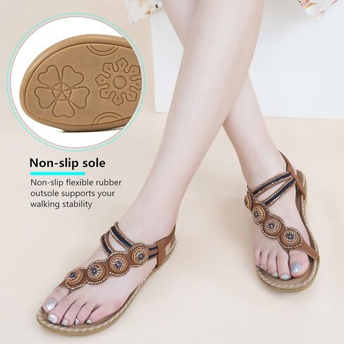 Almusen Sandals for Women Dressy Flat: Comfortable Toe Ring Bohemian Beaded Summer Shoes Orthopedic Elastic Ankle Strap Beach sandal in Saudi Arabia