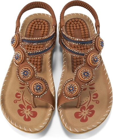 Almusen Sandals for Women Dressy Flat: Comfortable Toe Ring Bohemian Beaded Summer Shoes Orthopedic Elastic Ankle Strap Beach sandal in Saudi Arabia