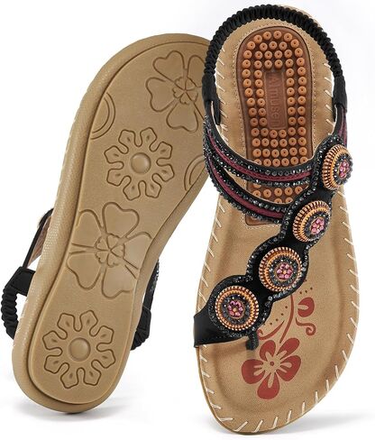 Almusen Sandals for Women Dressy Flat: Comfortable Toe Ring Bohemian Beaded Summer Shoes Orthopedic Elastic Ankle Strap Beach sandal in Saudi Arabia