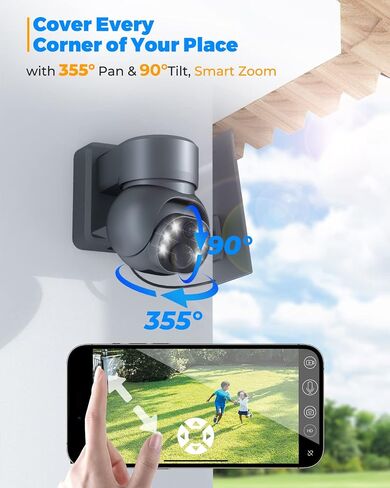 4G LTE Cellular Security Camera, 2.5K 360° View Solar Security Camera Includes SD/SIM Card, Wireless Outdoor Camera with Full-Color Night Vision, Siren Alarm, PIR Sensor, IP65 in Saudi Arabia