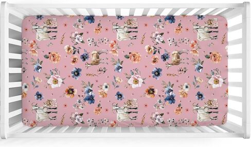 Goat Retro Boho Floral Baby Crib Sheets 52''x28'' Watercolor Goat Lamb Flowers Snug Fitted Crib Mattress Cover for Boy Girl Farm Animals Life Soft Baby Sheets for Standard Crib and Toddler Mattress in Saudi Arabia