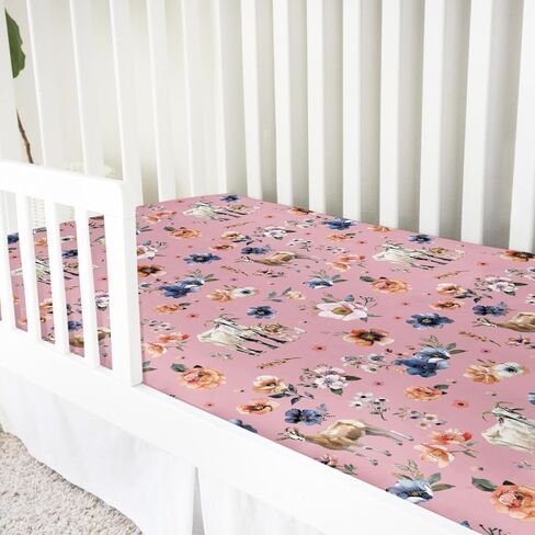 Goat Retro Boho Floral Baby Crib Sheets 52''x28'' Watercolor Goat Lamb Flowers Snug Fitted Crib Mattress Cover for Boy Girl Farm Animals Life Soft Baby Sheets for Standard Crib and Toddler Mattress in Saudi Arabia