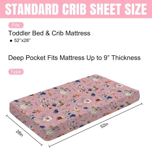 Goat Retro Boho Floral Baby Crib Sheets 52''x28'' Watercolor Goat Lamb Flowers Snug Fitted Crib Mattress Cover for Boy Girl Farm Animals Life Soft Baby Sheets for Standard Crib and Toddler Mattress in Saudi Arabia