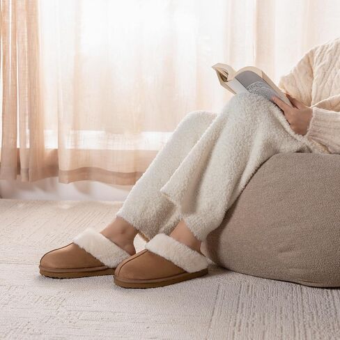 Women's Fuzzy Slippers, Warm and Cozy Slip On Fluffy Winter House Shoes for Women, Comfy Faux Suede Ladies House Slippers Indoor and Outdoor with Memory Foam in Saudi Arabia
