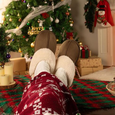 Women's Fuzzy Slippers, Warm and Cozy Slip On Fluffy Winter House Shoes for Women, Comfy Faux Suede Ladies House Slippers Indoor and Outdoor with Memory Foam in Saudi Arabia