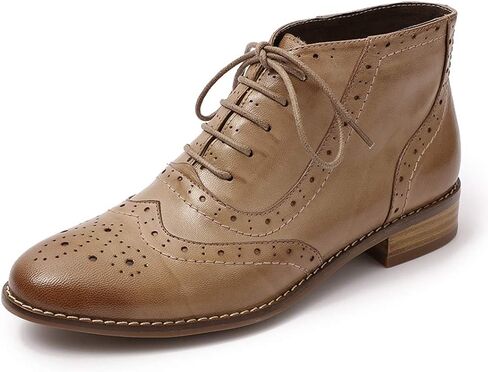 Mona flying Women's Leather Lace-up Wingtip Oxfords Brogue Boots Ankle High Vintage Tie up Booties Ladies Low Heel Short Boots in Saudi Arabia