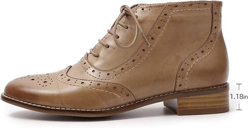 Mona flying Women's Leather Lace-up Wingtip Oxfords Brogue Boots Ankle High Vintage Tie up Booties Ladies Low Heel Short Boots in Saudi Arabia