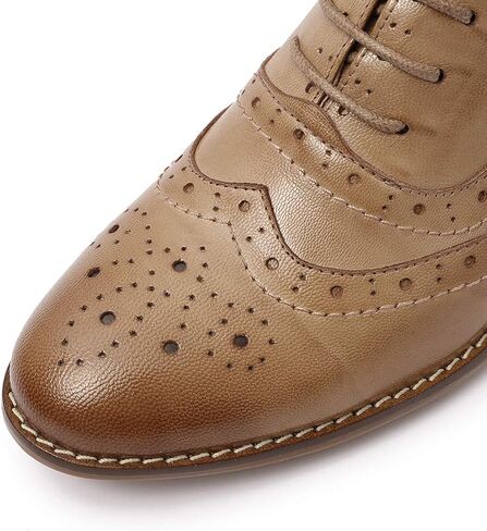 Mona flying Women's Leather Lace-up Wingtip Oxfords Brogue Boots Ankle High Vintage Tie up Booties Ladies Low Heel Short Boots in Saudi Arabia