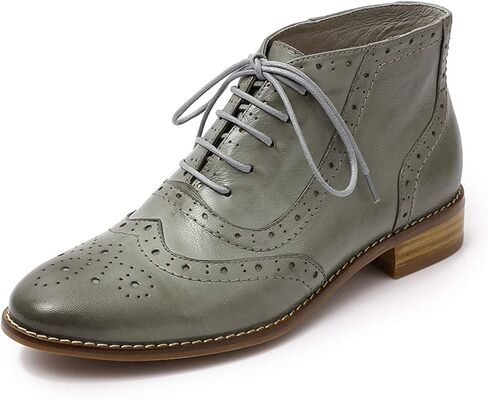 Mona flying Women's Leather Lace-up Wingtip Oxfords Brogue Boots Ankle High Vintage Tie up Booties Ladies Low Heel Short Boots in Kuwait
