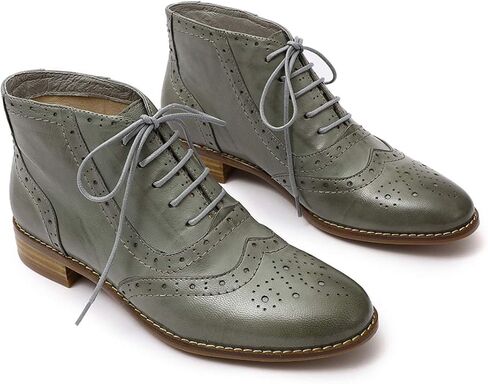 Mona flying Women's Leather Lace-up Wingtip Oxfords Brogue Boots Ankle High Vintage Tie up Booties Ladies Low Heel Short Boots in Kuwait