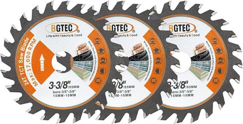 TCT Carbide Wood Saw Blade - BGTEC Wood Cutting Wheel 3 PCS 3-3/8"/85mm 24T with 15mm Arbor for Angle Grinder to Cutting Wood Plastic in Saudi Arabia