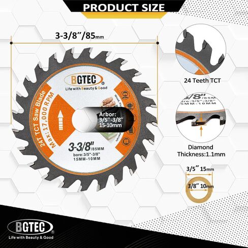 TCT Carbide Wood Saw Blade - BGTEC Wood Cutting Wheel 3 PCS 3-3/8"/85mm 24T with 15mm Arbor for Angle Grinder to Cutting Wood Plastic in Saudi Arabia