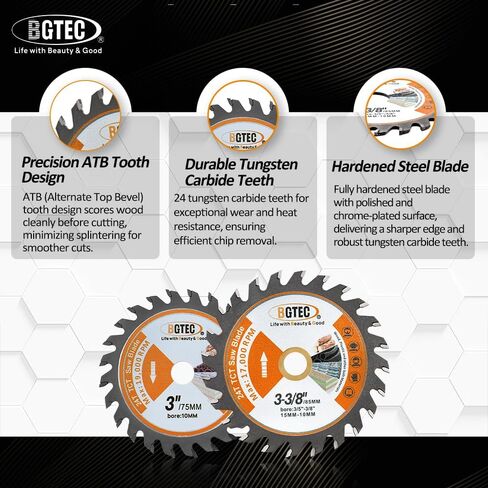 TCT Carbide Wood Saw Blade - BGTEC Wood Cutting Wheel 3 PCS 3-3/8"/85mm 24T with 15mm Arbor for Angle Grinder to Cutting Wood Plastic in Saudi Arabia