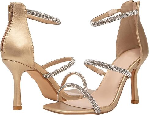Jeesay Women's Rhinestones Strappy Stiletto High Heels Sandals Square Toe Casual Dress Sandals Shoes in Saudi Arabia