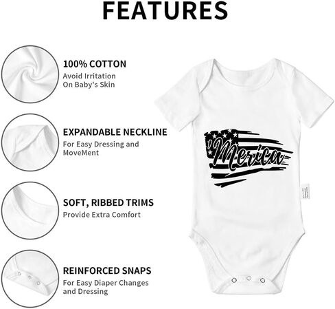 Flag of Merica Bodysuit, Baby Boys Girls Infant Cotton Romper Jumpsuit Outfits Short-Sleeve Toddler 0-24 Months in Saudi Arabia