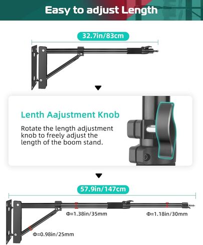 Ring Light Wall Mount Boom Arm 57.87"/147cm with Triangle Base, Ring Light Mount Flexible Rotation with 3/8 & 1/4 Screw for Photography Studio, Strobe Flash, Softbox, Umbrella, Reflector in Kuwait