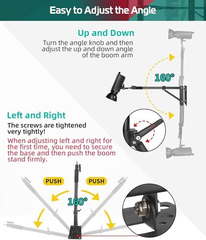 Ring Light Wall Mount Boom Arm 57.87"/147cm with Triangle Base, Ring Light Mount Flexible Rotation with 3/8 & 1/4 Screw for Photography Studio, Strobe Flash, Softbox, Umbrella, Reflector in Kuwait
