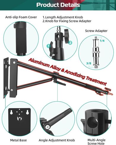 Ring Light Wall Mount Boom Arm 57.87"/147cm with Triangle Base, Ring Light Mount Flexible Rotation with 3/8 & 1/4 Screw for Photography Studio, Strobe Flash, Softbox, Umbrella, Reflector in Kuwait