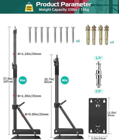 Ring Light Wall Mount Boom Arm 57.87"/147cm with Triangle Base, Ring Light Mount Flexible Rotation with 3/8 & 1/4 Screw for Photography Studio, Strobe Flash, Softbox, Umbrella, Reflector in Kuwait