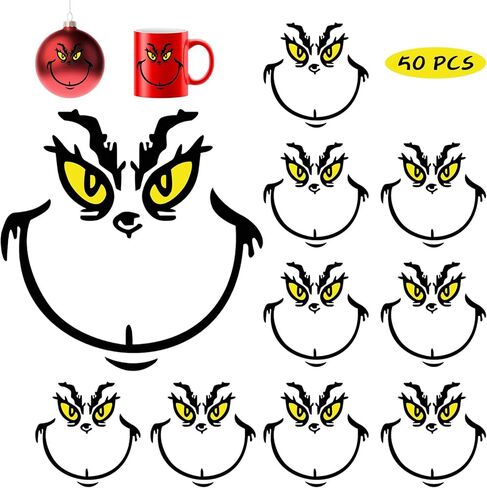 10 Pcs Christmas Stickers for Ornaments, Christmas Vinyl Transfer Stickers, Christmas Ornament Stickers for Crafts, DIY Face Stickers for Christmas Balls, Christmas Decals for Glass Cup - 3 * 3 in in Saudi Arabia