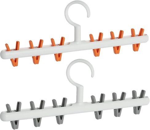 Clothes Hanger with 8 Color Clips 2 Pack Clothes Drying Racks Windproof for Drying Socks Bras Underwears Baby Clothes, Hats Scarfs Towels Pants and Gloves Diaper White Gray in Kuwait