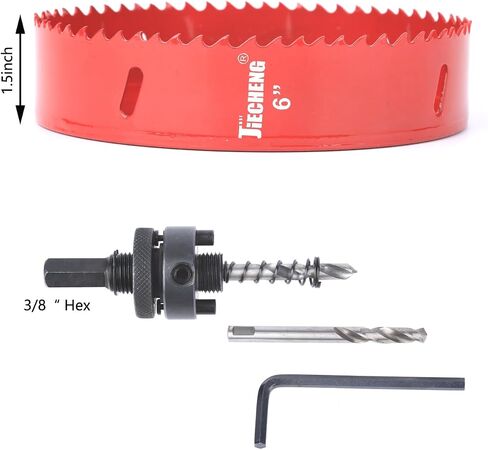 6 Inch Hole Saw – Sharp Bi-Metal Serrations, Durable Cutting for Wood, Plastic, Plywood, Gypsum, Thin Iron Plate & Soft Iron – Includes 3/8 Inch Hexagonal Mandrel.152mm Red in Kuwait