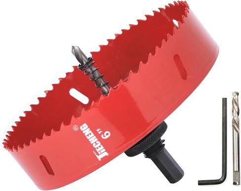 6 Inch Hole Saw – Sharp Bi-Metal Serrations, Durable Cutting for Wood, Plastic, Plywood, Gypsum, Thin Iron Plate & Soft Iron – Includes 3/8 Inch Hexagonal Mandrel.152mm Red in Kuwait