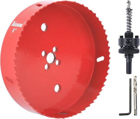 6 Inch Hole Saw – Sharp Bi-Metal Serrations, Durable Cutting for Wood, Plastic, Plywood, Gypsum, Thin Iron Plate & Soft Iron – Includes 3/8 Inch Hexagonal Mandrel.152mm Red in Kuwait