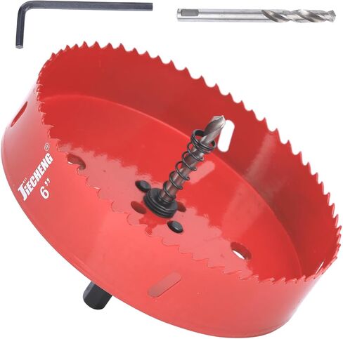 6 Inch Hole Saw – Sharp Bi-Metal Serrations, Durable Cutting for Wood, Plastic, Plywood, Gypsum, Thin Iron Plate & Soft Iron – Includes 3/8 Inch Hexagonal Mandrel.152mm Red in Kuwait