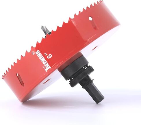 6 Inch Hole Saw – Sharp Bi-Metal Serrations, Durable Cutting for Wood, Plastic, Plywood, Gypsum, Thin Iron Plate & Soft Iron – Includes 3/8 Inch Hexagonal Mandrel.152mm Red in Kuwait