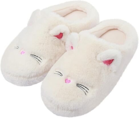 Cute Cat Slippers for Women, Soft Plush House Slippers with Memory Foam, Warm Indoor House Shoes Bedroom Non-Slip Shoes Slip-On Slippers in Saudi Arabia