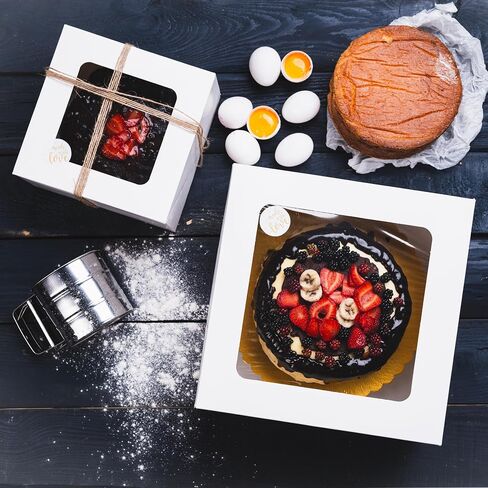 Cake Boxes 8x8x5 Inch 25 Pack with Window, 30 Bonus Sticker, Auto Popup, Extra Thick, Oil Resistant, Ideal for Cookie, Pie, Treat, Pastry, Bakery,For Home Cooker and Restaurant, White in Saudi Arabia