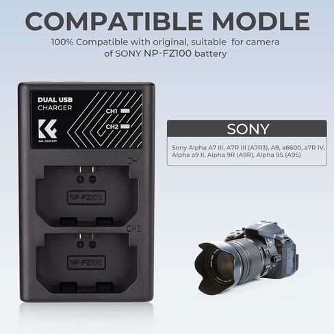 شاحن بطارية K&F Concept NP-FZ100، شاحن بطارية بفتحة مزدوجة لسوني A7iv A7iii A7Rv FX3 FX30 ZV-E1 A7RIII (A7R3) A9 A6600 A6700 A9 II in Saudi Arabia
