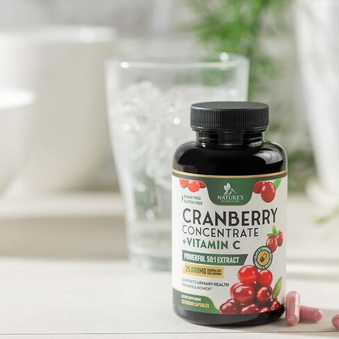 Cranberry Extract Pills + Vitamin C (25,000mg Formula) - Natural Urinary Tract Health Support with Cranberry Supplement for Women & Men - Nature's, Non-GMO, Gluten Free - 60 Capsules in Saudi Arabia