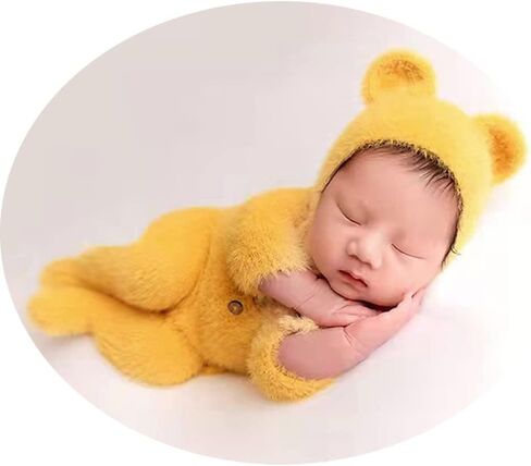 الدعائم التصوير الفوتوغرافي لحديثي الولادة صبي فتاة ملابس موهير الدب قبعة رومبير ارتداءها ملابس الطفل صور الدعائم صور للأطفال (أصفر) in Kuwait