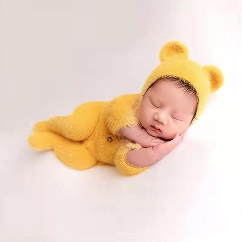 الدعائم التصوير الفوتوغرافي لحديثي الولادة صبي فتاة ملابس موهير الدب قبعة رومبير ارتداءها ملابس الطفل صور الدعائم صور للأطفال (أصفر) in Kuwait