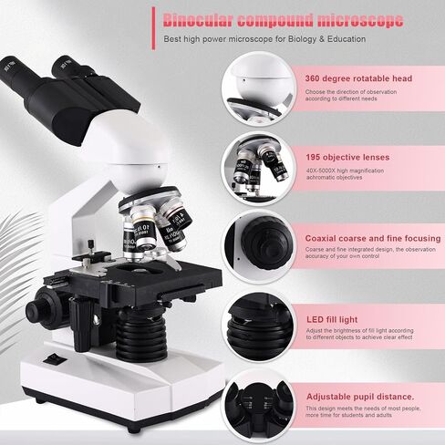 Microscope for Adults, 40X-2000X, Double-Layered Mechanical Load Table and LED Lighting Microscope for Adults, in Saudi Arabia