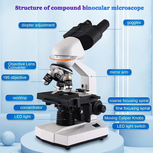 Microscope for Adults, 40X-2000X, Double-Layered Mechanical Load Table and LED Lighting Microscope for Adults, in Saudi Arabia