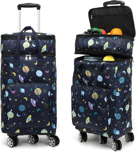 2 in 1 Shopping Cart with Wheels, Grocery Cart, Portable Utility Dolly Cart, Luggage Cart, Foldable Hand Truck with Built-in Removable Waterproof Bag for Shopping, Camping, Travel (Animal World) in Kuwait