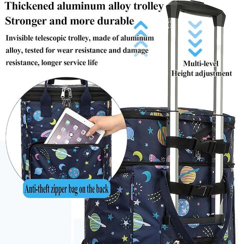 2 in 1 Shopping Cart with Wheels, Grocery Cart, Portable Utility Dolly Cart, Luggage Cart, Foldable Hand Truck with Built-in Removable Waterproof Bag for Shopping, Camping, Travel (Animal World) in Kuwait