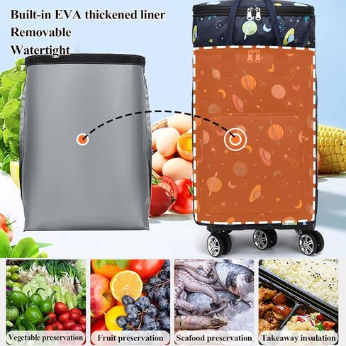2 in 1 Shopping Cart with Wheels, Grocery Cart, Portable Utility Dolly Cart, Luggage Cart, Foldable Hand Truck with Built-in Removable Waterproof Bag for Shopping, Camping, Travel (Animal World) in Kuwait