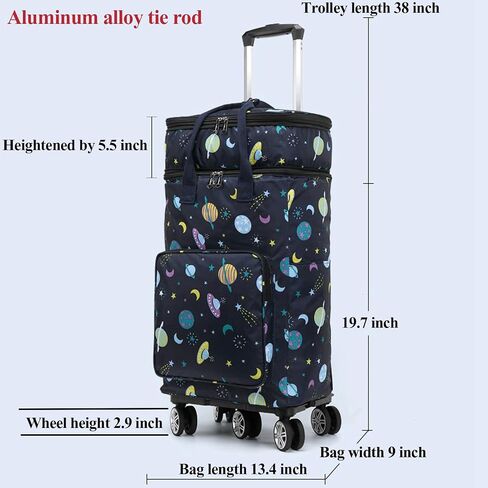 2 in 1 Shopping Cart with Wheels, Grocery Cart, Portable Utility Dolly Cart, Luggage Cart, Foldable Hand Truck with Built-in Removable Waterproof Bag for Shopping, Camping, Travel (Animal World) in Kuwait