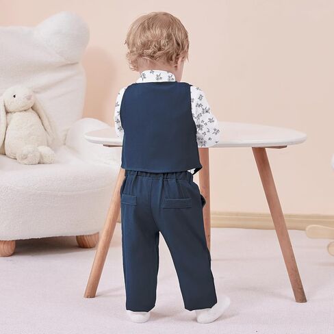 nilikastta Baby Boy Clothes Suits Infant Gentleman Outfit Dress Shirts/Vest/Tie/Pants 0-18M in Saudi Arabia