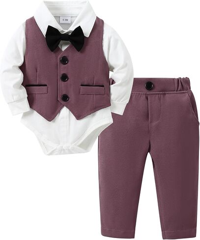 nilikastta Baby Boy Clothes Suits Infant Gentleman Outfit Dress Shirts/Vest/Tie/Pants 0-18M in Saudi Arabia