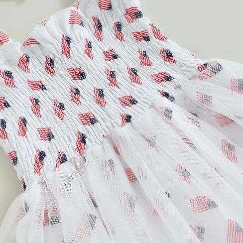 FYBITBO 4th of July Baby Girl Outfits American Flag Sleeveless Strap Romper Dress Tulle Bodysuit Infant Summer Clothes Set in Kuwait