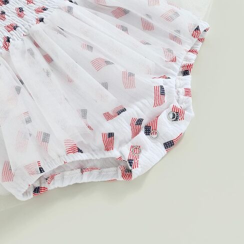 FYBITBO 4th of July Baby Girl Outfits American Flag Sleeveless Strap Romper Dress Tulle Bodysuit Infant Summer Clothes Set in Kuwait