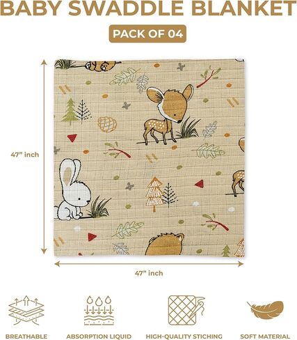 DREAMS & DIMPLES Muslin Swaddle Blankets 4 Pack Premium 100% Cotton Baby Swaddle Blanket Soft & Breathable 47" X 47" Baby Receiving Blankets for Boys and Girls (Into The Jungle) in Saudi Arabia