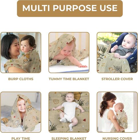 DREAMS & DIMPLES Muslin Swaddle Blankets 4 Pack Premium 100% Cotton Baby Swaddle Blanket Soft & Breathable 47" X 47" Baby Receiving Blankets for Boys and Girls (Into The Jungle) in Saudi Arabia